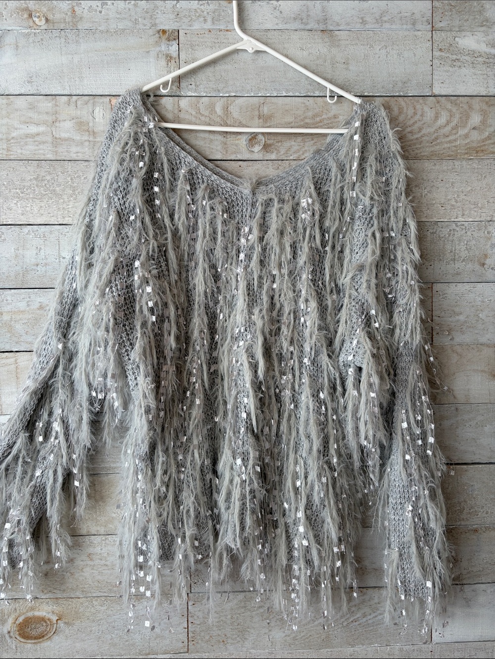 Funky Oversized Shaggy Fringe Sequin Sweater Boho Festival Statement Knit - Picture 7 of 7
